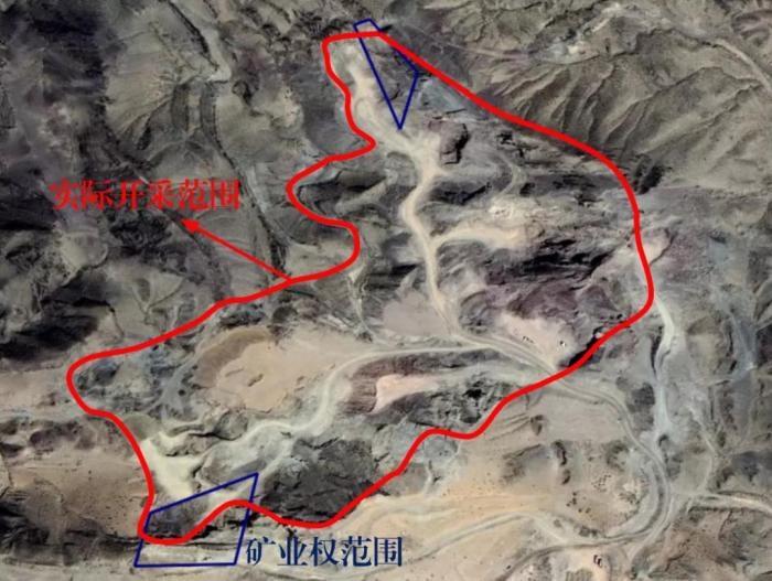 2021年5月的衛(wèi)星遙感影像顯示，白土崗子石料廠礦業(yè)權(quán)面積僅16.65畝，越界開采達(dá)207畝，超出12.4倍
