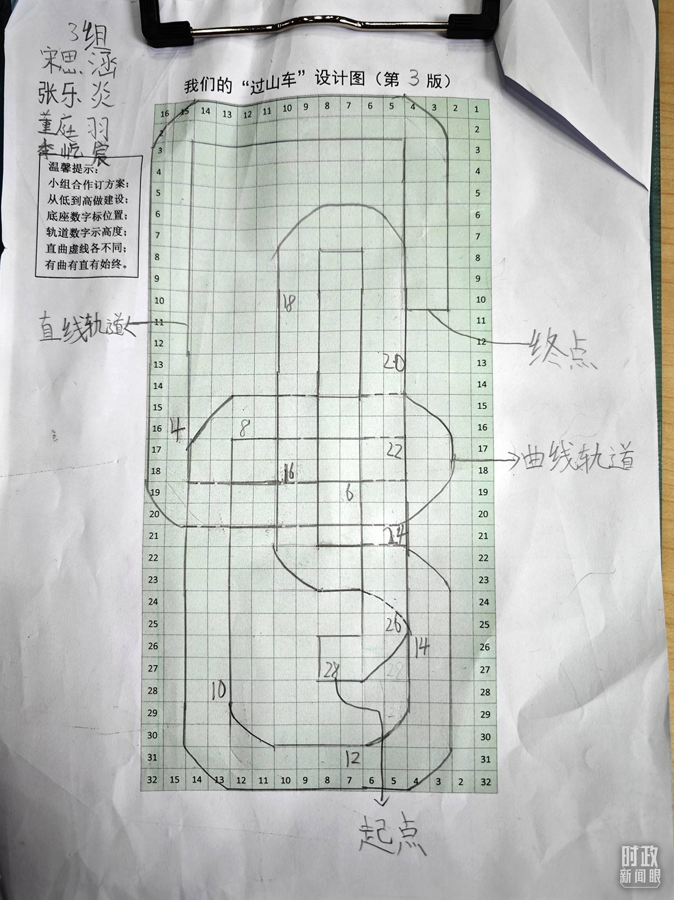 △學(xué)生們搭建過(guò)山車(chē)模型的設(shè)計(jì)圖。（總臺(tái)央視記者彭漢明拍攝）