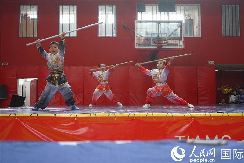 圖為開幕式現(xiàn)場兒童武術表演。人民網(wǎng)記者 許放攝