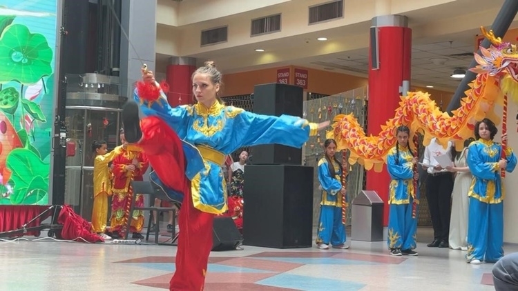 羅馬尼亞人舞龍舞獅隊進行精彩表演。中國駐羅馬尼亞大使館領(lǐng)僑處供圖