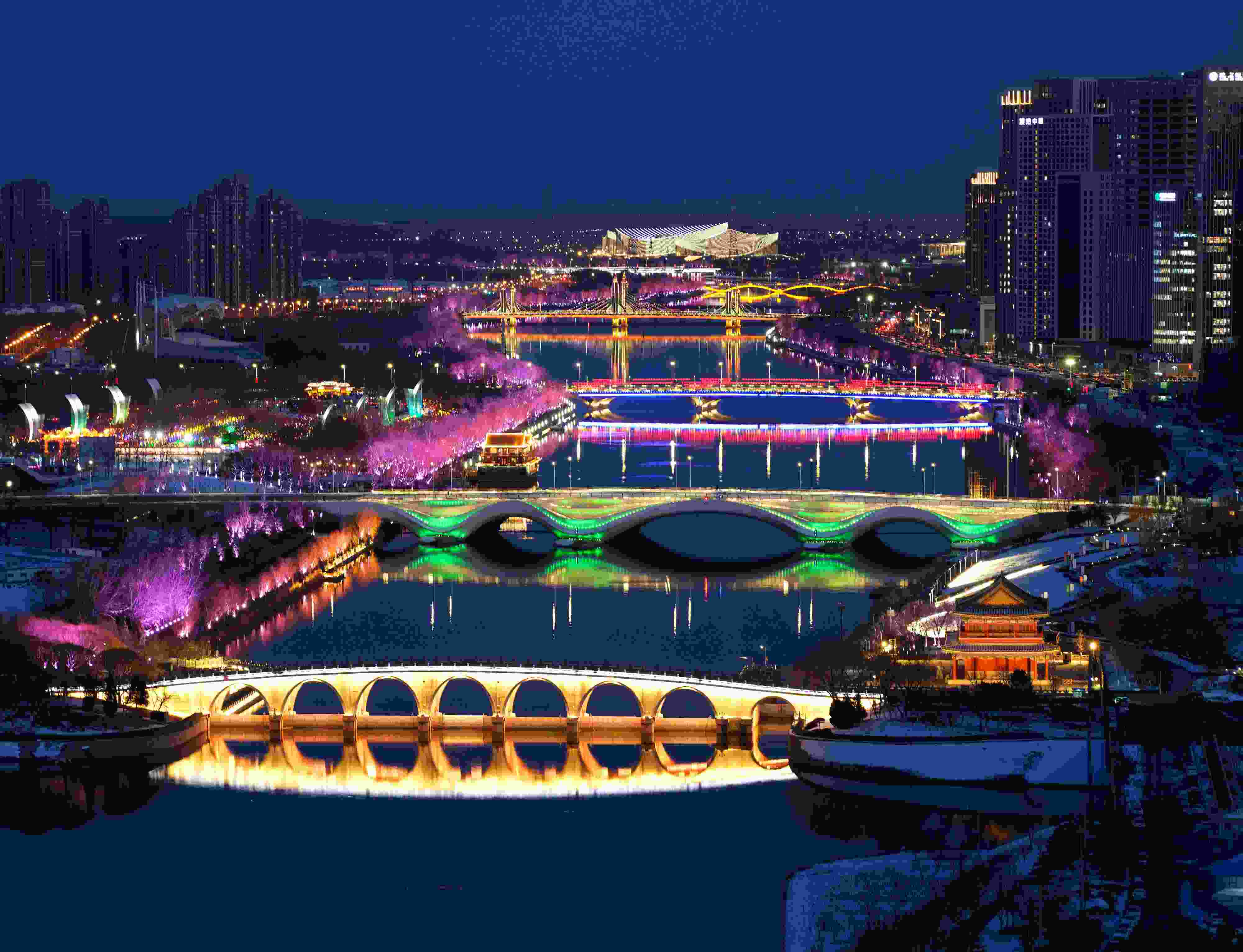 2024年2月22日，京杭大運(yùn)河北京通州段夜景。