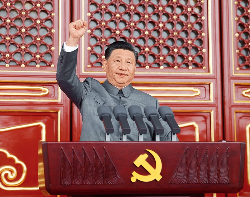 2021年7月1日，慶祝中國共產(chǎn)黨成立100周年大會在北京天安門廣場隆重舉行。中共中央總書記、國家主席、中央軍委主席習近平發(fā)表重要講話。 新華社記者 鞠鵬/攝