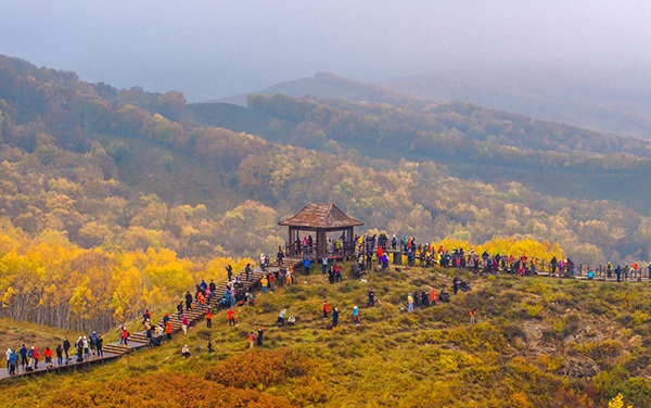 2024年9月27日，內(nèi)蒙古自治區(qū)赤峰市克什克騰旗烏蘭布統(tǒng)景區(qū)層林盡染，游人如織，風光如畫。來源：人民圖片網(wǎng)
