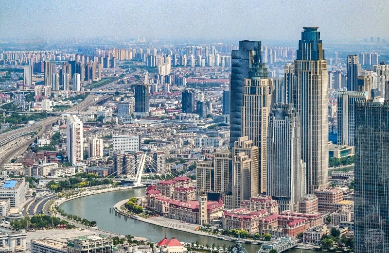 2023年6月16日，從直升機(jī)上拍攝的天津中心城區(qū)城市景觀。