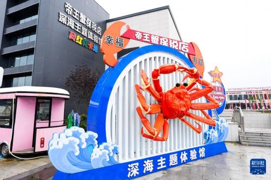 這是9月20日拍攝的位于吉林省琿春市的東北亞跨境電商產(chǎn)業(yè)園內(nèi)的帝王蟹保稅店。新華社記者 許暢 攝