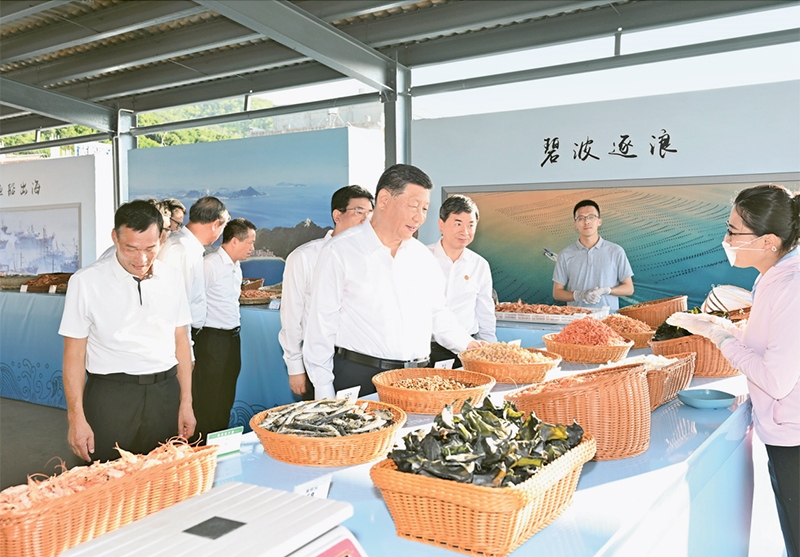 2024年10月15日至16日，中共中央總書(shū)記、國(guó)家主席、中央軍委主席習(xí)近平在福建考察。這是15日下午，習(xí)近平在漳州市東山縣陳城鎮(zhèn)澳角村考察時(shí)，了解海鮮干貨和漁獲產(chǎn)品交易情況。 新華社記者 謝環(huán)馳/攝