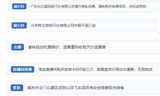網(wǎng)友在“人民投訴”平臺反映涉旅游消費相關(guān)糾紛。（“人民投訴”用戶投訴截圖）